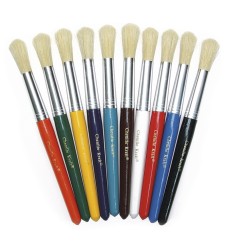 Beginner Paint Brushes, Round Stubby Brushes, 10 Assorted Colors, 7.5" Long, 10 Brushes