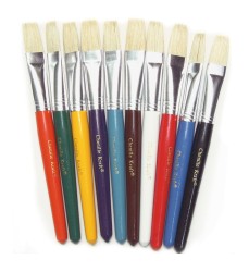 Beginner Paint Brushes, Flat Stubby Brushes, 10 Assorted Colors, 7.5" Long, 10 Brushes