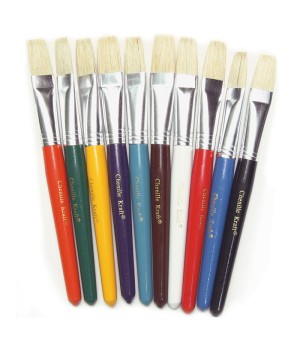 Beginner Paint Brushes, Flat Stubby Brushes, 10 Assorted Colors, 7.5" Long, 10 Brushes
