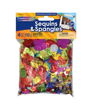 Sequins & Spangles, Assorted Colors, Assorted Sizes, 4 oz.