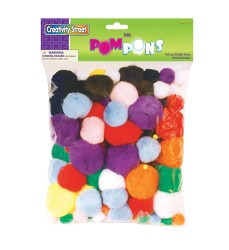 Pom Pons, Bright Hues, Assorted Sizes, 100 Pieces