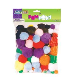 Pom Pons, Bright Hues, Assorted Sizes, 100 Pieces
