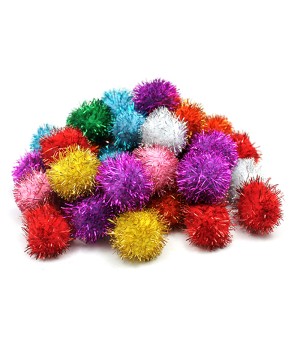 Glitter Pom Pons, Assorted Colors, 1", 40 Pieces
