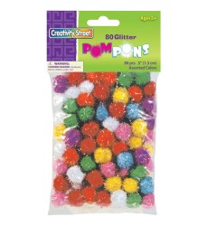 Glitter Pom Pons, Assorted Colors, 1/2", 80 Pieces