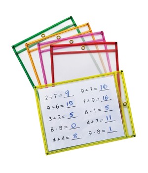 Dry Erase Pockets, 5 Assorted Neon Colors, 9" x 12", 10 Pockets