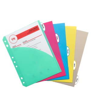 Mini-Size 5-Tab Poly Index Dividers with Pockets, 5/PK