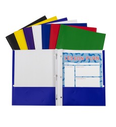 Two-Pocket Paper Portfolios with Prongs, Assorted Colors, Single