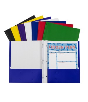 Two-Pocket Paper Portfolios with Prongs, Assorted Colors, Single