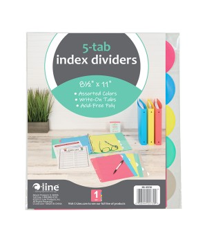 5-Tab Poly Binder Index Dividers, Assorted, 5/Set