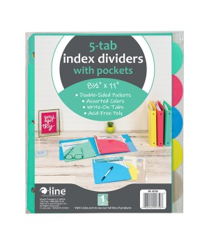 5-Tab Poly Index Dividers w/Slant Pocket, Asstd Colors