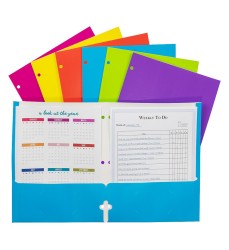 2-Pocket Laminated Paper Portfolio with 3-Hole Punch, Assorted, 1 Each
