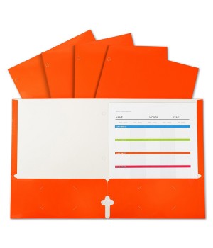 2-Pocket Laminated Paper Portfolios with 3-Hole Punch, Orange, Box of 25