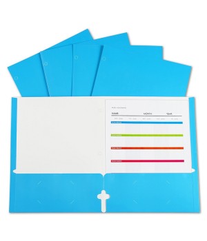 2-Pocket Laminated Paper Portfolios with 3-Hole Punch, Blue, Box of 25