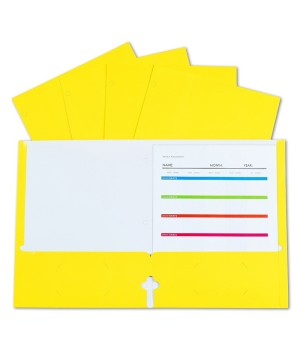 2-Pocket Laminated Paper Portfolios with 3-Hole Punch, Yellow, Box of 25