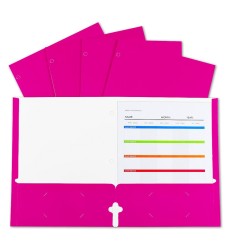 2-Pocket Laminated Paper Portfolios with 3-Hole Punch, Pink, Box of 25