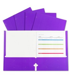 2-Pocket Laminated Paper Portfolios with 3-Hole Punch, Purple, Box of 25