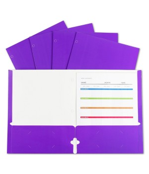 2-Pocket Laminated Paper Portfolios with 3-Hole Punch, Purple, Box of 25