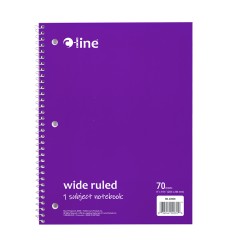 1-Subject Notebook, 70 Page, Wide Ruled, Purple