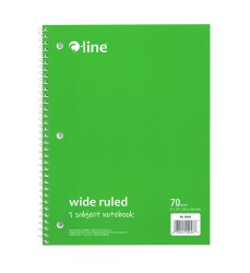 1-Subject Notebook, 70 Page, Wide Ruled, Green