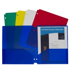 Two-Pocket Heavyweight Poly Portfolio Folder with Three-Hole Punch, Assorted Primary Colors, 10/Pack