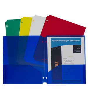 Two-Pocket Heavyweight Poly Portfolio Folder with Three-Hole Punch, Assorted Primary Colors, 10/Pack