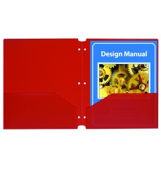 Two-Pocket Poly Portfolios with Three-Hole Punch, Red, Box of 25