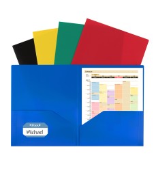 Two-Pocket Heavyweight Poly Portfolio Folder, Assorted Primary Colors, Pack of 10