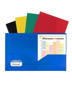 Two-Pocket Heavyweight Poly Portfolio Folder, Assorted Primary Colors, Pack of 10