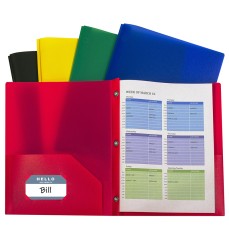 Two-Pocket Heavyweight Poly Portfolio Folder with Prongs, Assorted Primary Colors, Pack of 10