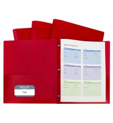 Two-Pocket Heavyweight Poly Portfolio Folder with Prongs, Red, Pack of 10