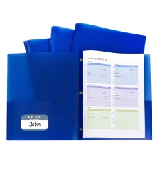 Two-Pocket Heavyweight Poly Portfolio Folder with Prongs, Blue, Pack of 10