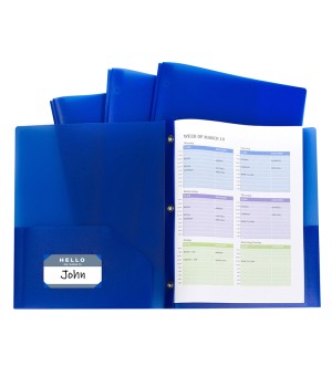 Two-Pocket Heavyweight Poly Portfolio Folder with Prongs, Blue, Pack of 10