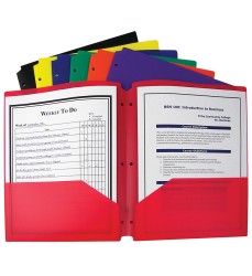 Two-Pocket Heavyweight Poly Portfolio Folder with Three-Hole Punch, Primary Colors, Box of 36