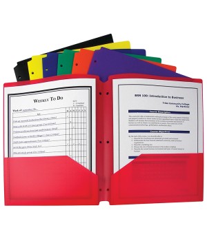 Two-Pocket Heavyweight Poly Portfolio Folder with Three-Hole Punch, Primary Colors, Box of 36