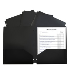 Two-Pocket Heavyweight Poly Portfolio Folder with Three-Hole Punch, Black, Each