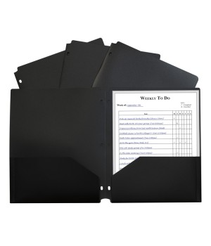 Two-Pocket Heavyweight Poly Portfolio Folder with Three-Hole Punch, Black, Each