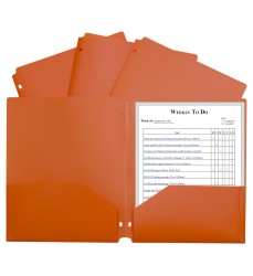 Two-Pocket Heavyweight Poly Portfolio Folder with Three-Hole Punch, Orange, Each