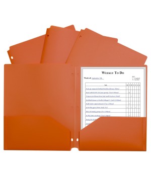 Two-Pocket Heavyweight Poly Portfolio Folder with Three-Hole Punch, Orange, Each