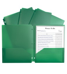 Two-Pocket Heavyweight Poly Portfolio Folder with Three-Hole Punch, Green, Each