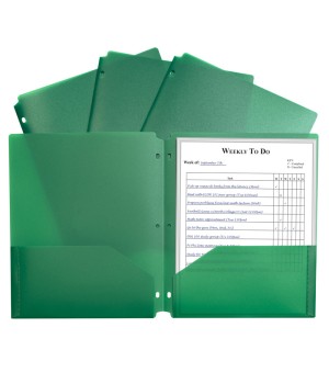 Two-Pocket Heavyweight Poly Portfolio Folder with Three-Hole Punch, Green, Each