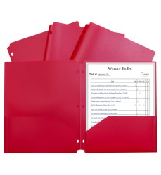 Two-Pocket Heavyweight Poly Portfolio Folder with Three-Hole Punch, Red, Each