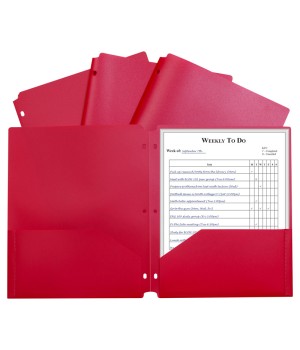 Two-Pocket Heavyweight Poly Portfolio Folder with Three-Hole Punch, Red, Each