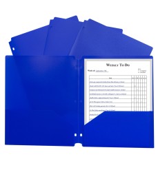 Two-Pocket Heavyweight Poly Portfolio Folder with Three-Hole Punch, Blue, Each