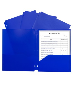 Two-Pocket Heavyweight Poly Portfolio Folder with Three-Hole Punch, Blue, Each