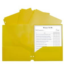 Two-Pocket Heavyweight Poly Portfolio Folder with Three-Hole Punch, Yellow, Each