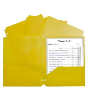 Two-Pocket Heavyweight Poly Portfolio Folder with Three-Hole Punch, Yellow, Each