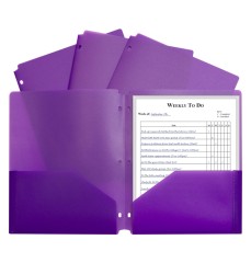 Two-Pocket Heavyweight Poly Portfolio Folder with Three-Hole Punch, Purple, Each