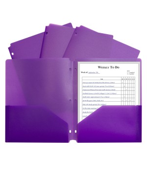 Two-Pocket Heavyweight Poly Portfolio Folder with Three-Hole Punch, Purple, Each