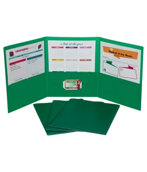 Tri-Fold Portfolio, Heavyweight Poly, Green, 1 Each