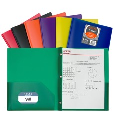 Two-Pocket Heavyweight Poly Portfolio Folder with Prongs, Assorted Primary Colors, Pack of 36